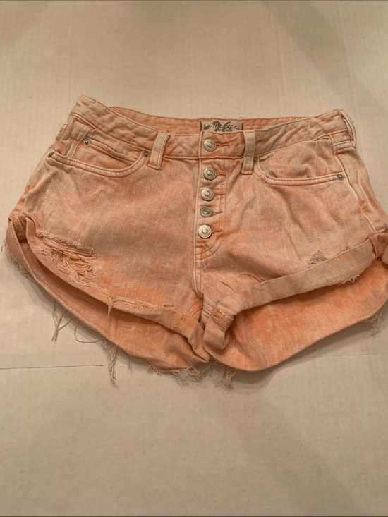 We The Free Pants - We The Free Washed Peach Button-Front Distressed Denim Shorts